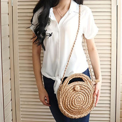 Woven Straw Handbag Boho Style Crossbody Bag Summer Beach Bag