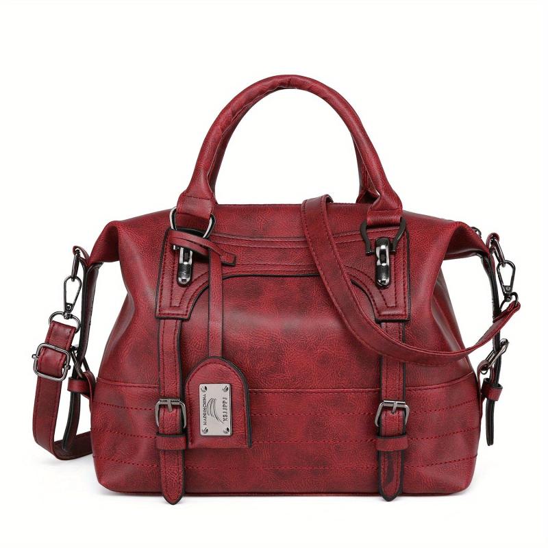 Retro Style Faux Leather Double Handle Crossbody Bag