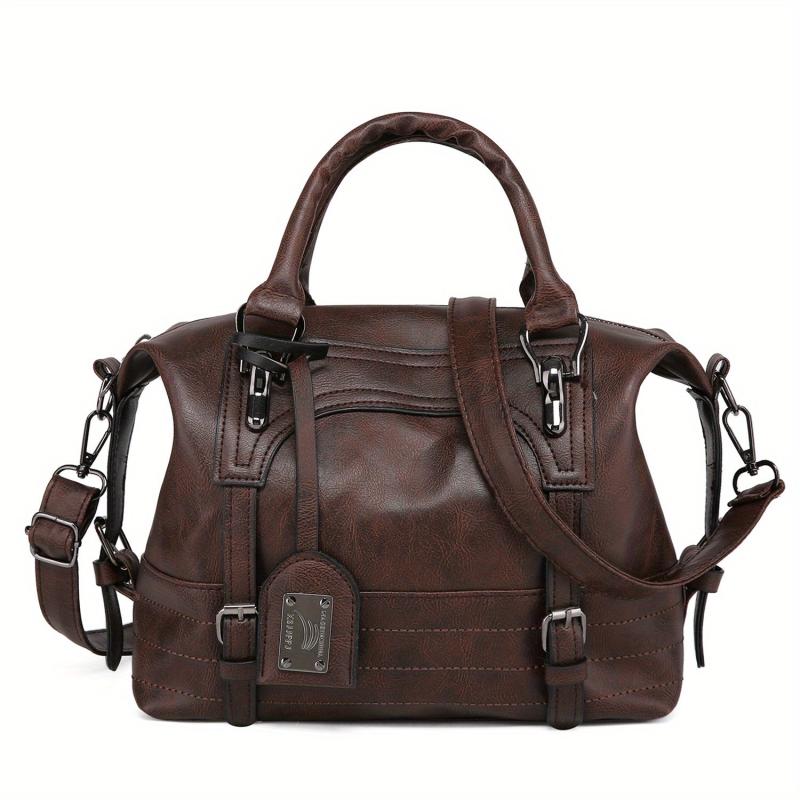 Retro Style Faux Leather Double Handle Crossbody Bag
