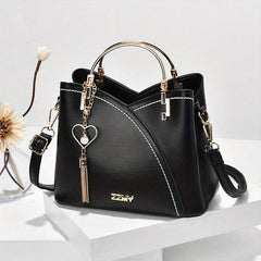 Colorblock Tassel Tote Bag Top Handle Shoulder Purse