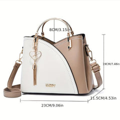 Colorblock Tassel Tote Bag Top Handle Shoulder Purse