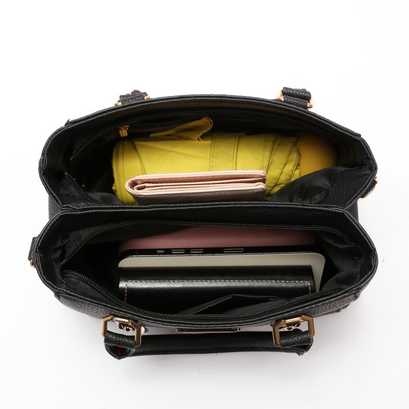 Pompom Decor Handbag Women's Double Handle Purse PU Crossbody Bag