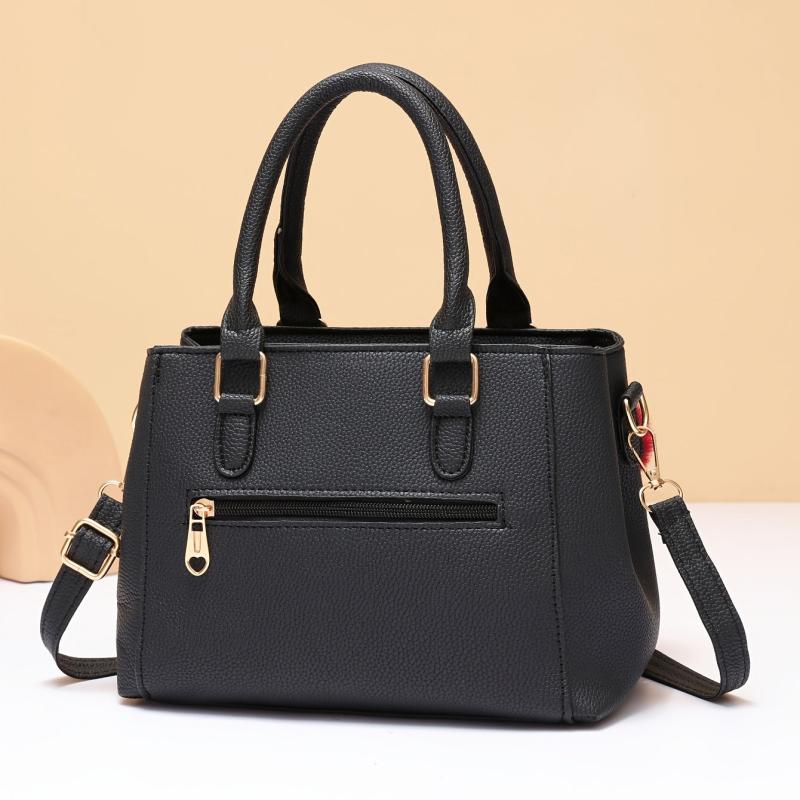 Pompom Decor Handbag Women's Double Handle Purse PU Crossbody Bag