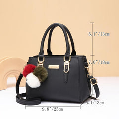 Pompom Decor Handbag Women's Double Handle Purse PU Crossbody Bag