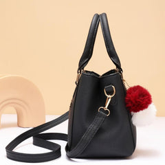 Pompom Decor Handbag Women's Double Handle Purse PU Crossbody Bag