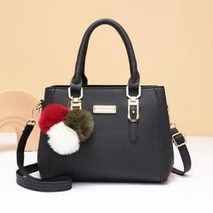 Pompom Decor Handbag Women's Double Handle Purse PU Crossbody Bag