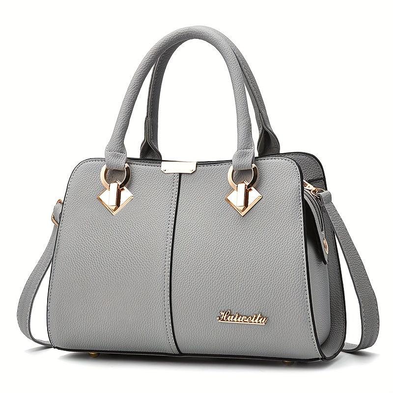 Metal Decor Satchel Bag Women's Double Handle Purse