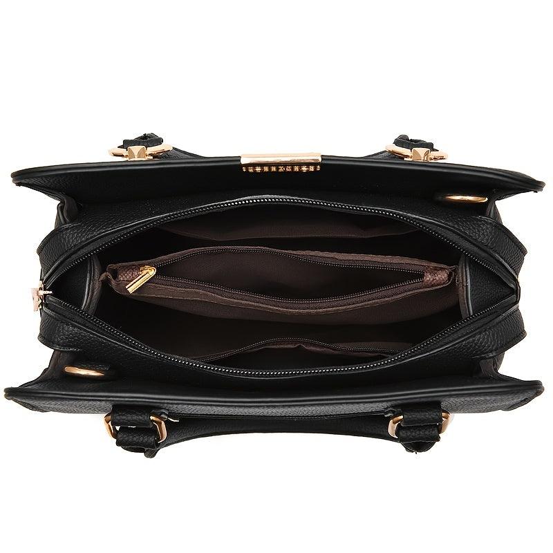 Metal Decor Satchel Bag Women's Double Handle Purse