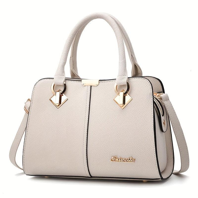 Metal Decor Satchel Bag Women's Double Handle Purse