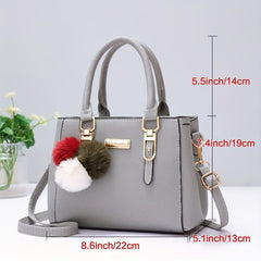 Satchel Bag with Pompom & Metal Decor Crossbody Purse