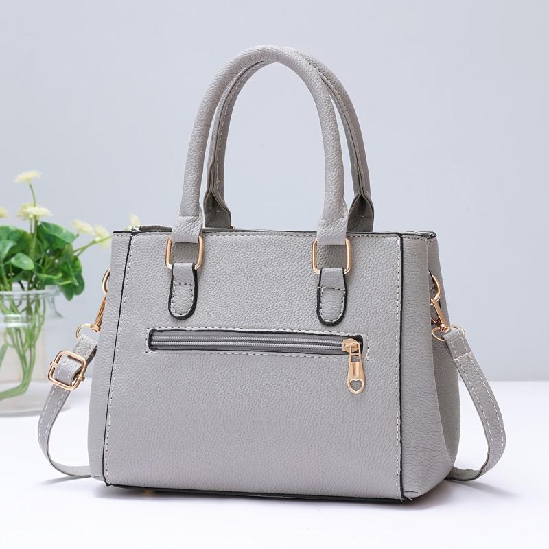 Satchel Bag with Pompom & Metal Decor Crossbody Purse