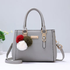 Satchel Bag with Pompom & Metal Decor Crossbody Purse