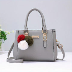 Satchel Bag with Pompom & Metal Decor Crossbody Purse