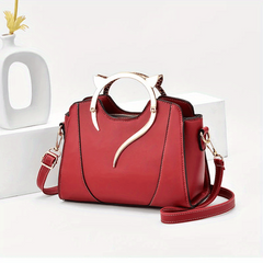 Cat Shape Handle Zipper Bag Solid Shoulder Purse Crossbody Bag