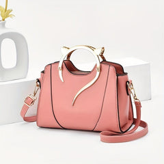 Cat Shape Handle Zipper Bag Solid Shoulder Purse Crossbody Bag