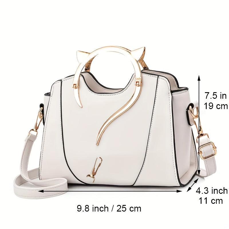 Cat Shape Handle Zipper Bag Solid Shoulder Purse Crossbody Bag