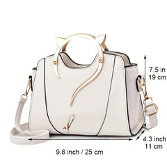 Cat Shape Handle Zipper Bag Solid Shoulder Purse Crossbody Bag