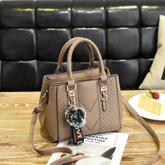 Embroidery Detail Crossbody Bag Pompom Decor Top Handle Purse