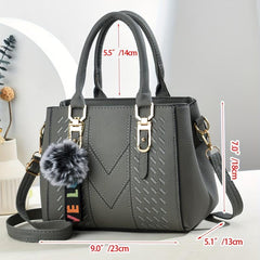 Embroidery Detail Crossbody Bag Pompom Decor Top Handle Purse