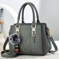 Embroidery Detail Crossbody Bag Pompom Decor Top Handle Purse