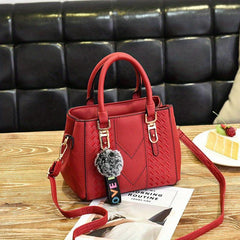 Embroidery Detail Crossbody Bag Pompom Decor Top Handle Purse