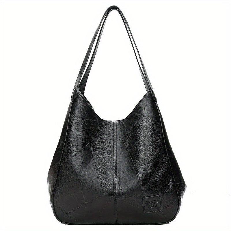 Large Capacity Tote Hobo Bag PU Leather Textured Soft Shoulder Bag