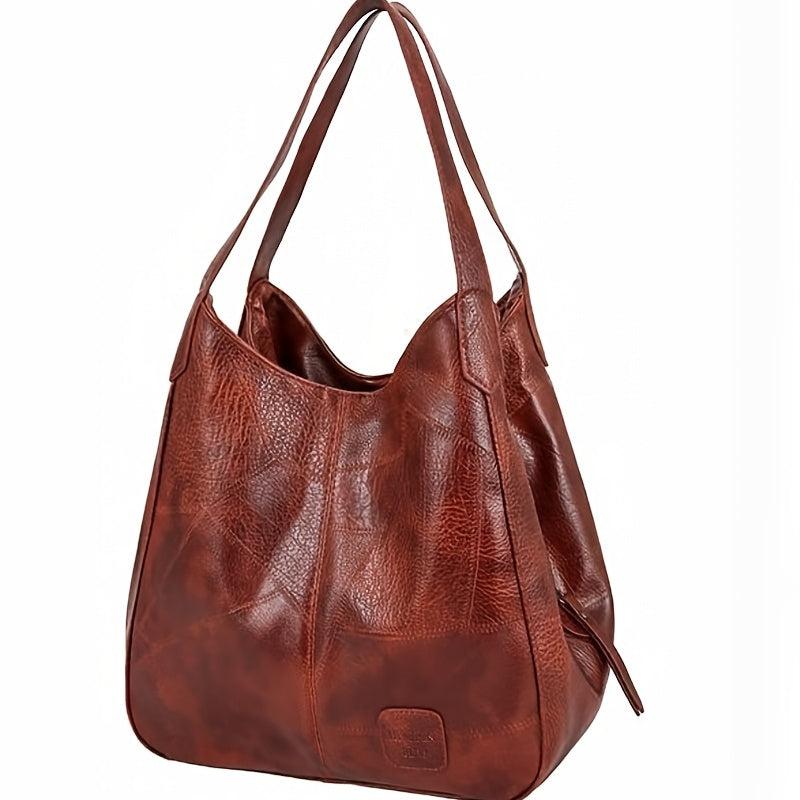 Large Capacity Tote Hobo Bag PU Leather Textured Soft Shoulder Bag