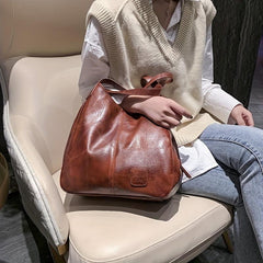 Large Capacity Tote Hobo Bag PU Leather Textured Soft Shoulder Bag