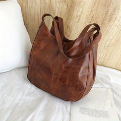 Letter Patch Decor Canvas Hobo Bag Zipper Handbag
