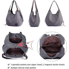 Letter Patch Decor Canvas Hobo Bag Zipper Handbag