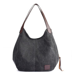 Letter Patch Decor Canvas Hobo Bag Zipper Handbag