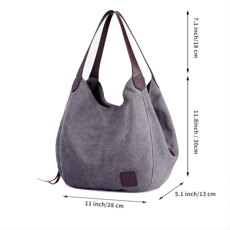 Letter Patch Decor Canvas Hobo Bag Zipper Handbag