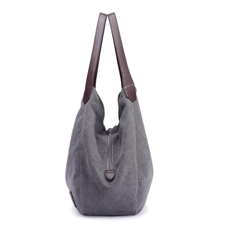 Letter Patch Decor Canvas Hobo Bag Zipper Handbag
