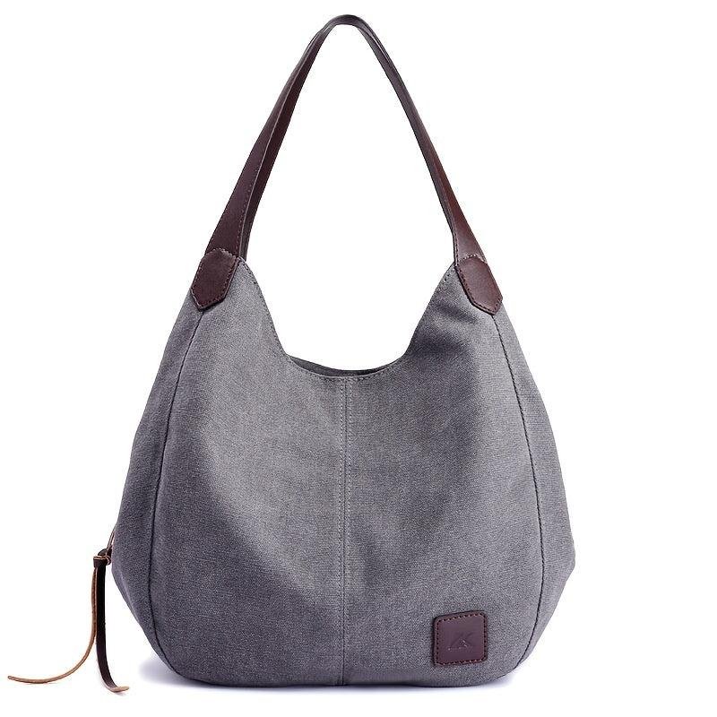 Letter Patch Decor Canvas Hobo Bag Zipper Handbag