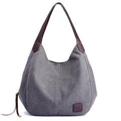 Letter Patch Decor Canvas Hobo Bag Zipper Handbag