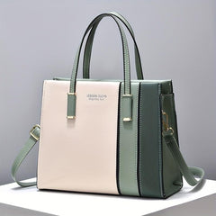Large Capacity Block Shoulder Bag Zipper Tote Faux Leather Crossbody Bag