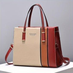 Large Capacity Block Shoulder Bag Zipper Tote Faux Leather Crossbody Bag