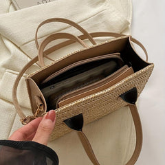 Vintage Straw Tote Crossbody Bag Boho Handbag