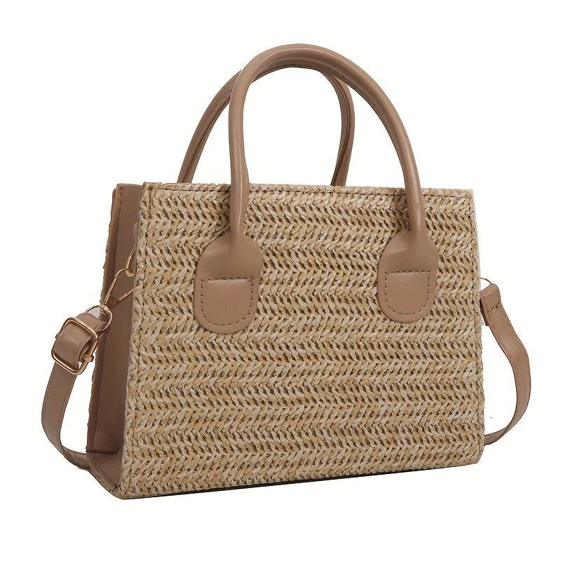 Vintage Straw Tote Crossbody Bag Boho Handbag