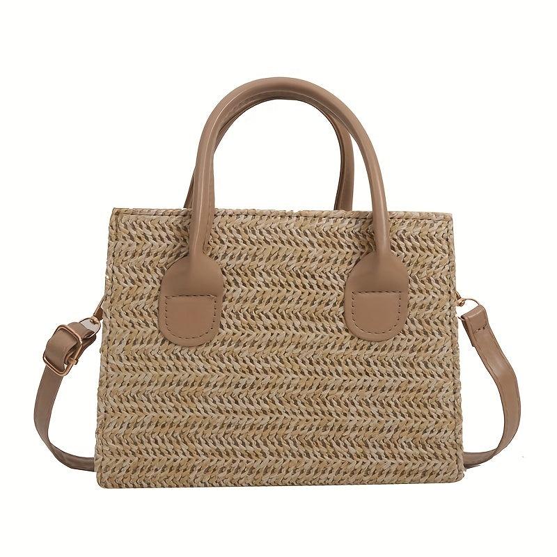 Vintage Straw Tote Crossbody Bag Boho Handbag