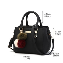 Plush Ball Decor Satchel Bag Small Top Handle Zipper Shoulder Crossbody Bag