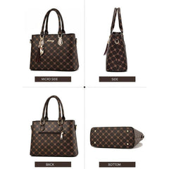 2pcs Printed Tote Bag Set Women's PU Leather Handbag Tassel Decor Crossbody Bag