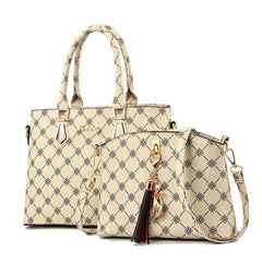 2pcs Printed Tote Bag Set Women's PU Leather Handbag Tassel Decor Crossbody Bag