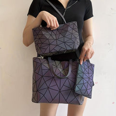 Geometric Luminous Tote Bag Reflective Crossbody Clutch Purse
