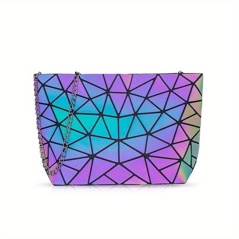 Geometric Luminous Tote Bag Reflective Crossbody Clutch Purse
