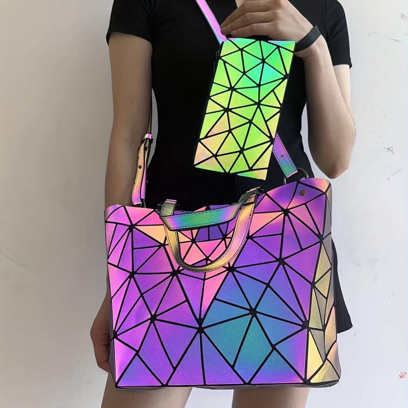 Geometric Luminous Tote Bag Reflective Crossbody Clutch Purse