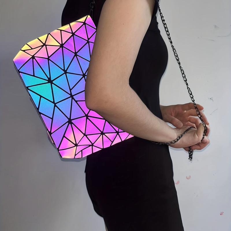 Geometric Luminous Tote Bag Reflective Crossbody Clutch Purse