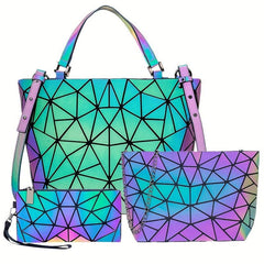 Geometric Luminous Tote Bag Reflective Crossbody Clutch Purse
