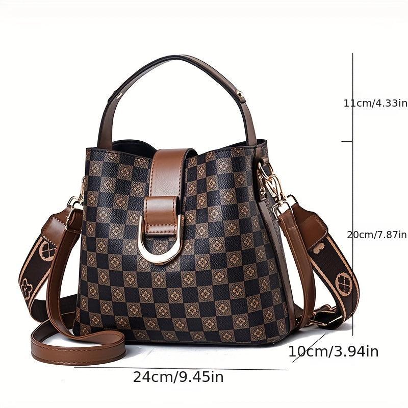 Plaid Pattern Bucket Bag Crossbody Handbag