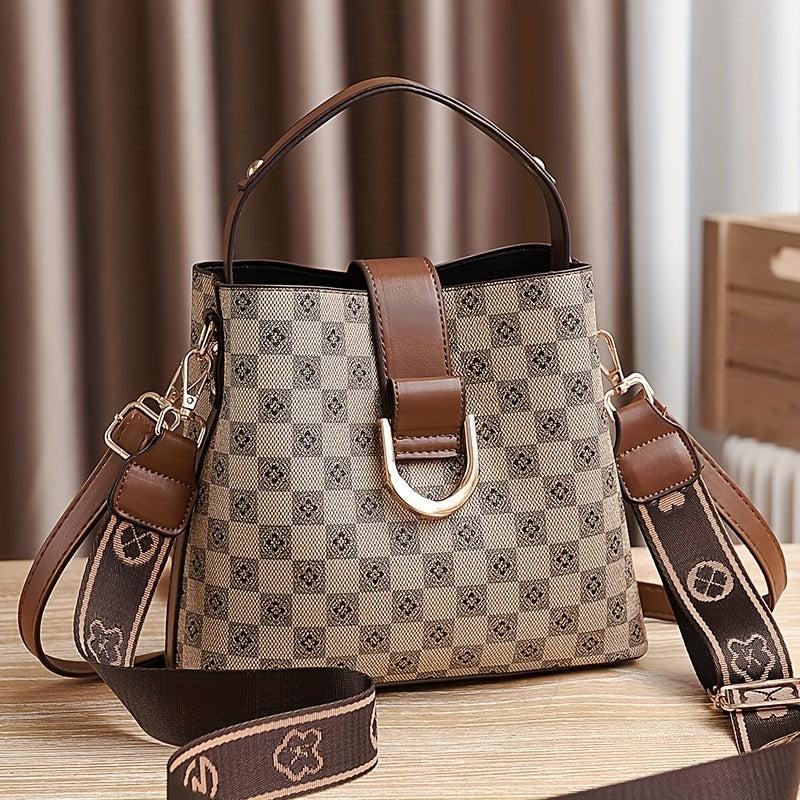 Plaid Pattern Bucket Bag Crossbody Handbag